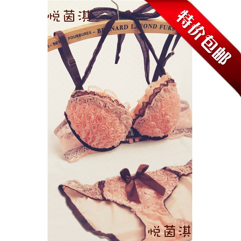 Package discounts email Front Bra sets, sexy Japanese rose sweet flower lingerie hanging neck stereo 512