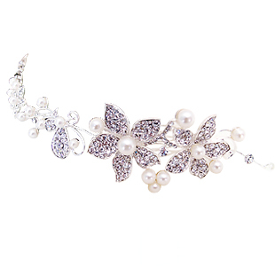  千色新娘珍珠软链头饰 韩式白色水钻花朵头花婚纱配饰 结婚发饰品