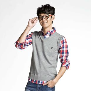  森马semir 春装新款男装假两件针织线衫修身衬衫领毛衫原价199元