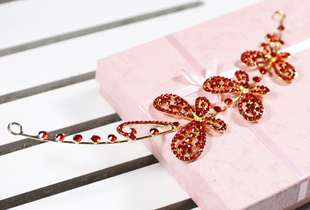  蝴蝶圆孔式新娘头饰婚礼结婚 豪华大气发饰水钻皇冠两色入0682