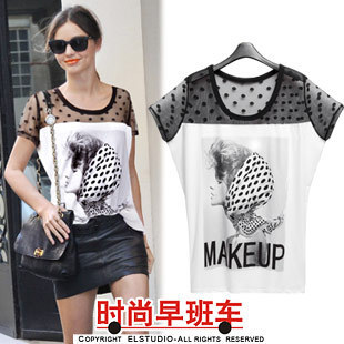  时装周春装 欧美时尚蕾丝拼接上衣短袖t恤女 宽松 TE1136