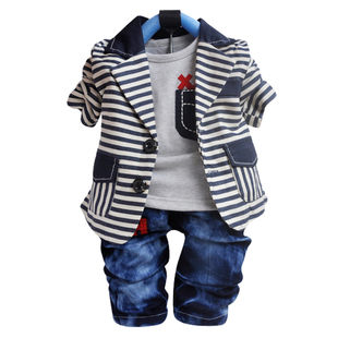  BABYROW 春秋装新款欧式学院风格子1234岁男童三件套儿童西服套装