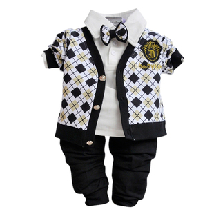  Babyrow包邮宝宝春装新款男童儿童学院风套装绅士格子三件套
