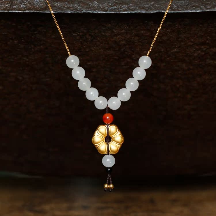 Seven silent language Original hand Six leaf grass hard gold Necklace Pendant Nanhong+Nephrite manual customizedin the Accessories/Fashion Jewelry, Pendant/Pendant category - from Buy2taobao.com to provide professional Taobao agent buy service