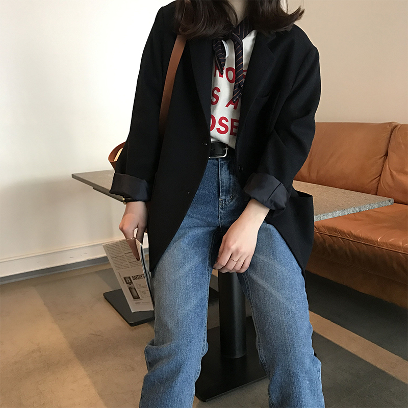 [ELINASEA]小海自制 韩版chic两粒扣翻领中长款西装版型毛呢外套