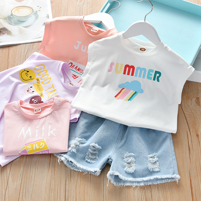 2020新款女童夏季T恤可爱女宝宝印花无袖衫儿童休闲宽松上衣t恤衫