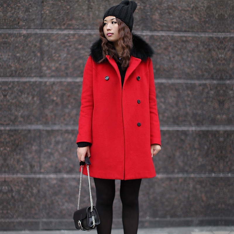 ZAAL brand-season clearance sale a solid color in the detachable fur collar wool coat long Barret coat female D258