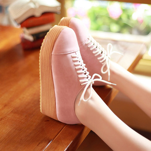  春款英伦松糕跟鞋欧美厚底中跟鞋浅口坡跟单鞋休闲女鞋新款A570