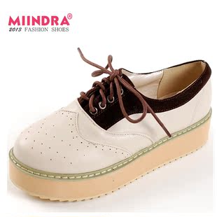  包邮新款英伦松糕跟厚底鞋拼色中跟鞋镂空系带坡跟单鞋休闲女鞋F3