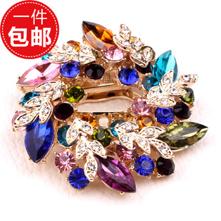  1503全国包邮水晶水钻胸针胸花韩国女花环别针丝巾扣两用高档饰品