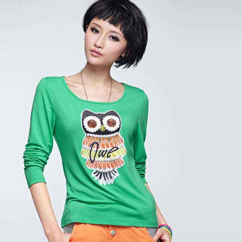 I趣味猫头鹰图案T恤...