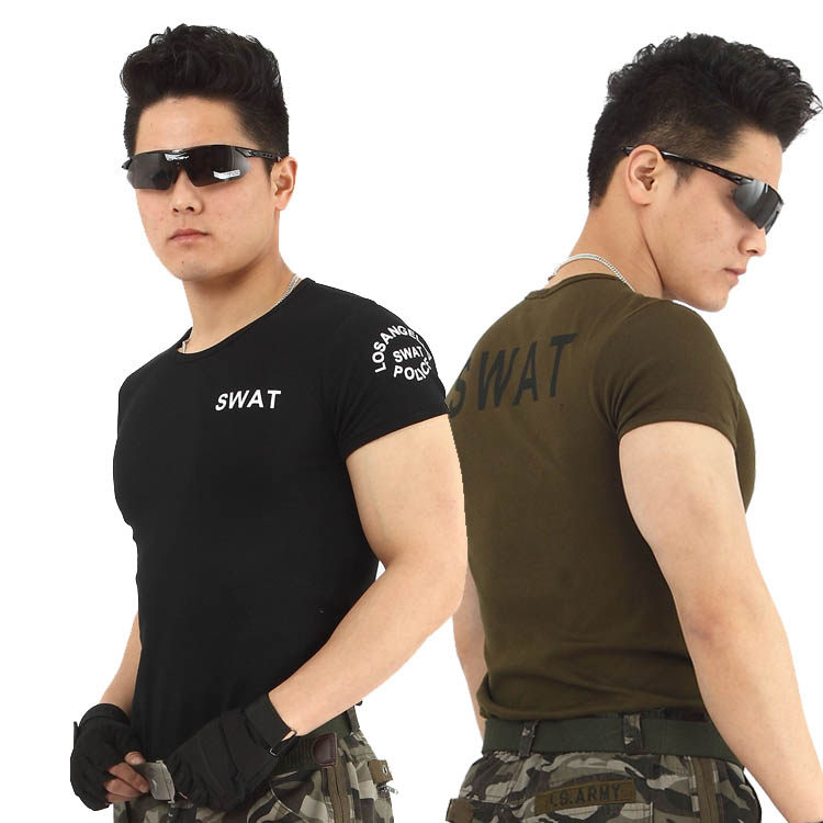 American summer clothes tight t shirt men's short sleeve black 101 Airborne Division round neck Cotton spandex green beret t-shirt