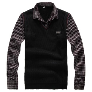  男士毛衣 加厚 男 外套 新品 男士加绒假两件 套长袖 大码毛衣