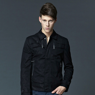  【新春献礼】 GXG正品 男士时尚修身休闲黑色夹克外套#21121037