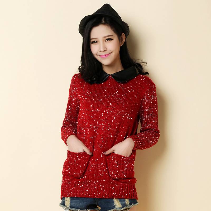 娃娃翻领针织衫复古...