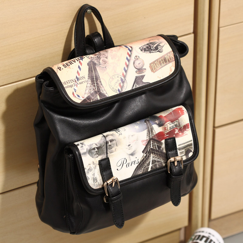 复古双肩包翻盖...