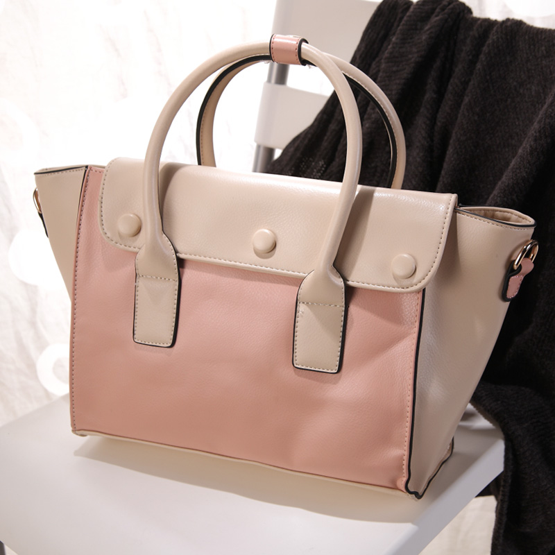 OL手提包撞色双色斜挎...