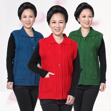 新款中年女装短袖<em>毛衣外套马夹</em>中老年女士春装