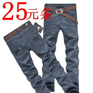  男装休闲修身型长裤子男士假涂层水洗牛仔裤 新款 男 直筒裤