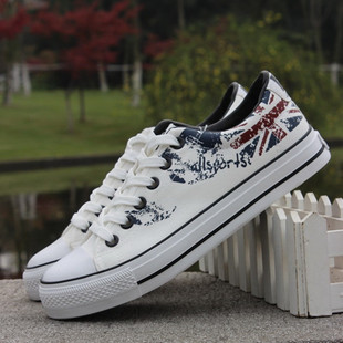  包邮春季韩版帆布鞋男韩版潮低帮手绘布鞋英伦日常休闲鞋英伦板鞋