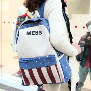  新款韩版时尚拼色休闲帆布双肩包中学生书包男女背包 包邮