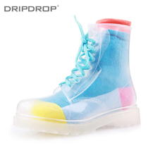 【dripdrop】2013新款女士水晶透明马丁雨鞋雨靴 高帮水鞋