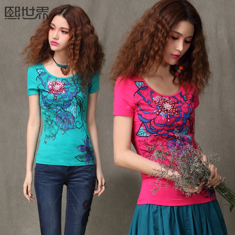 Hee 2013 summer print slim fit shirts at the end of the world women's clothing women's t shirts short sleeve national wind 620