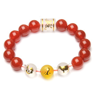  开光属蛇鸡牛年本命年吉祥物红玛瑙三合巳酉丑四神手链男女