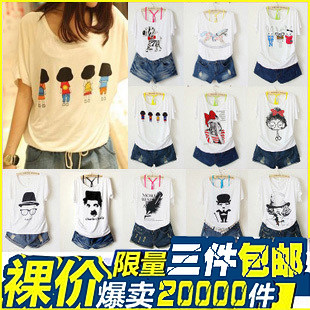 2013 summer dress new style t shirts women's modal t-shirt short sleeve loose end of Korean white batwing coat 3-mail