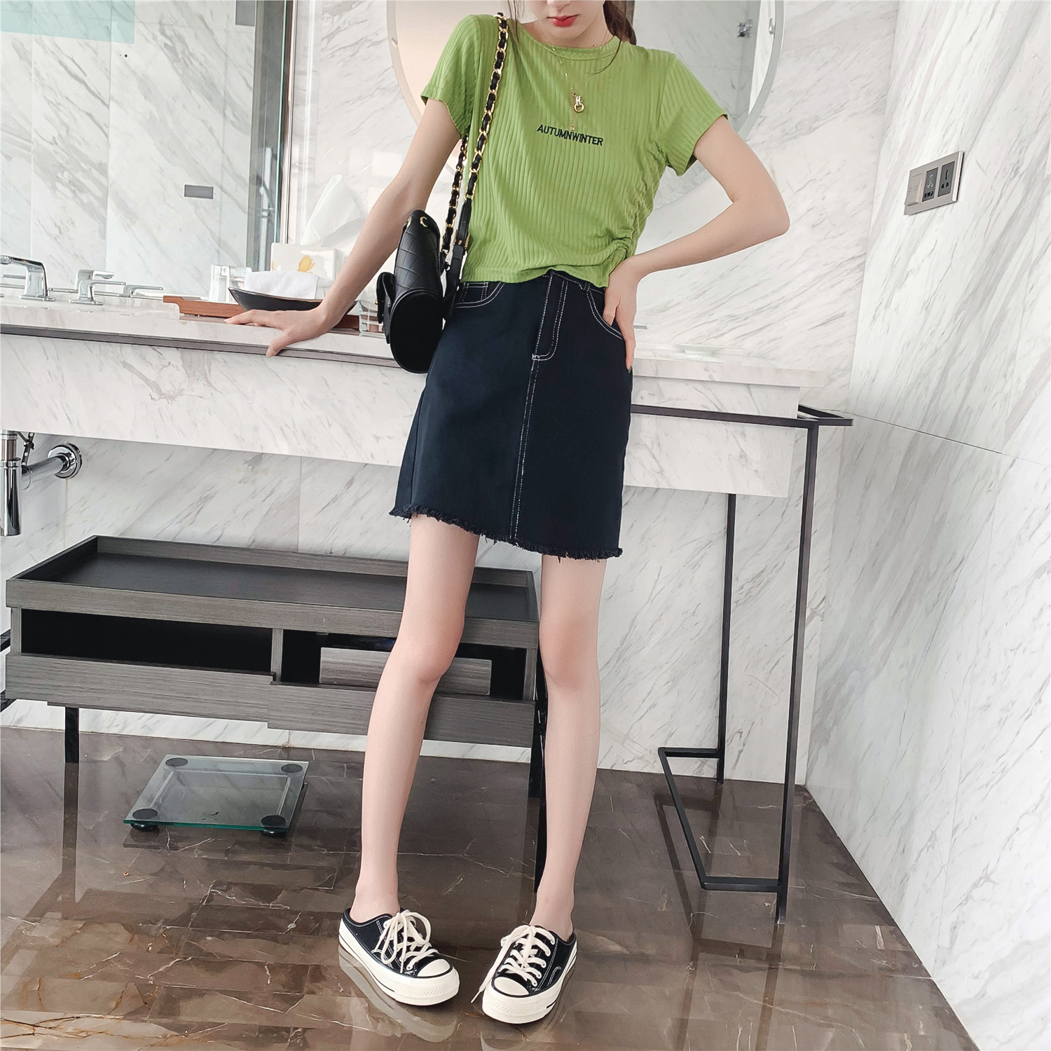 牛仔裙女2019新款夏装韩版高腰毛边百搭a字半身裙显瘦修身包臀裙|ruв категории Женская одежда, юбка - от Buy2taobao.com для оказания профессиональной услуги покупки агента Taobao