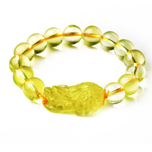  开光极品天然黄水晶貔貅手链 可配情侣款 招财旺财 黄晶如意貔貅