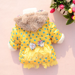  童装 女童冬装 新款 女宝宝加绒棉袄 儿童点点棉衣/棉服