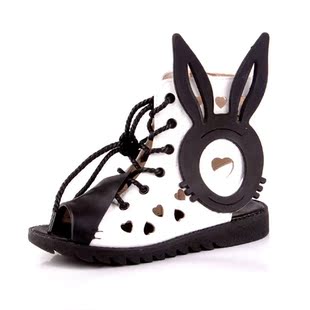  夏款女童凉鞋 新款露趾兔子耳朵侧拉链时尚儿童鱼嘴鞋