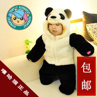  熊猫连体衣加厚婴儿棉服棉衣服装哈衣套装新生儿新年装宝宝秋冬装