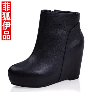  英伦内增高坡跟短靴 高跟女鞋 真皮靴子 厚底女靴 马丁靴 小码靴