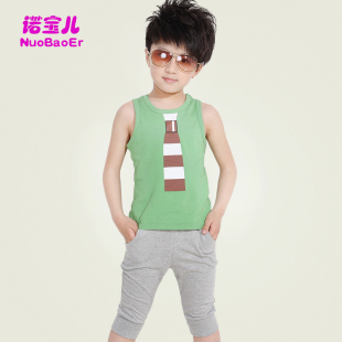  童装 男童 夏装新款 儿童套装 宝宝衣服 无袖 休闲中大童套装