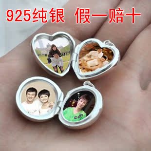  925纯银心型椭圆吊坠项坠潮情侣男女毛衣链放相片可放照片的项链