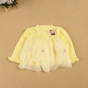  韩版儿童毛衣 宝宝女童婴儿全棉花朵纱裙蓬蓬裙公主可爱风针织衫