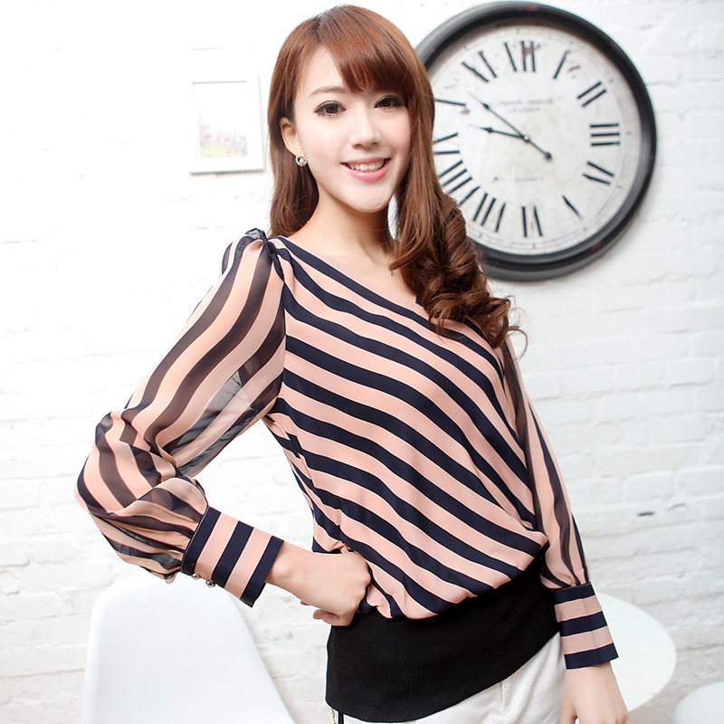 长袖上衣条纹打底衫...