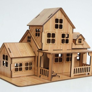木制建筑房子别墅 3d木质智力拼板儿童成人益智玩具立体拼图模型