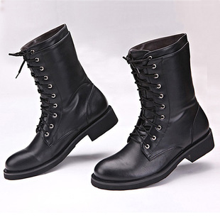  加绒冬靴牛仔靴潮 真皮男士马丁靴户外保暖雪地靴牛皮韩版军靴男