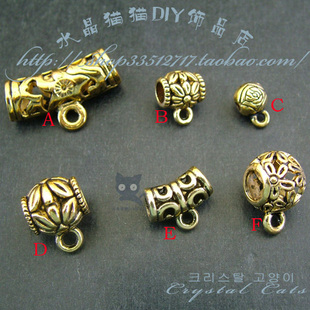  双通挂环隔圈吊扣 镂空弯管 藏金配件 DIY饰品手工串珠材料 合金