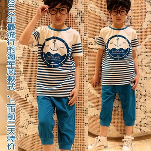  特价童装 男童 夏装新款 儿童韩版短袖T恤七分裤纯棉潮流套装