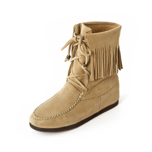  238元 Gracegift秋冬新款牛二层皮流苏靴中筒女靴子047-62