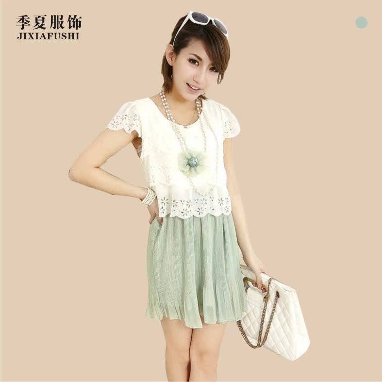 韩版清新缕空拼色...