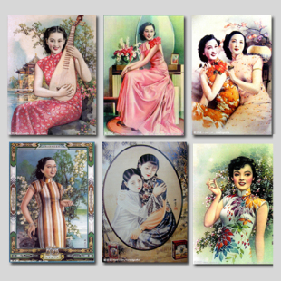 老<em>上海旗袍美女</em>装饰画 民国古典女人壁画 瑟琶