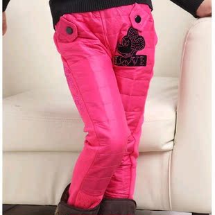  11特童裤棉裤儿童冬款双层加厚女童羽绒棉烫钻拼接时尚糖果色靴裤
