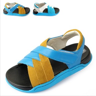  夏季新款男童魔术贴凉鞋时尚超纤皮拼色软底儿童潮鞋皮革拼接