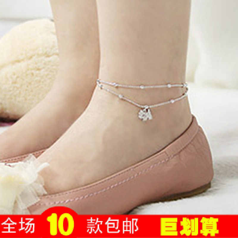 Multi-layer M20009 full rhinestone dog Crystal bells anklet female Korean American vintage fashion red rope new