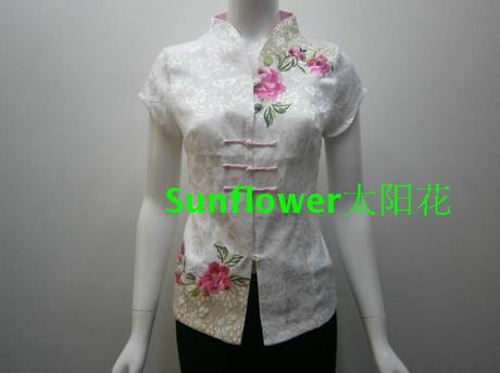 唐秀阁酒店工服改良女款短袖上衣 蕾丝边刺绣